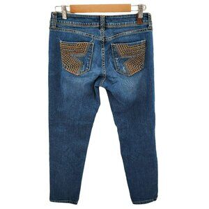 People's Liberation Embroidered Crop‎ Jeans Womens Sz 7/8 Low Rise Medium Wash